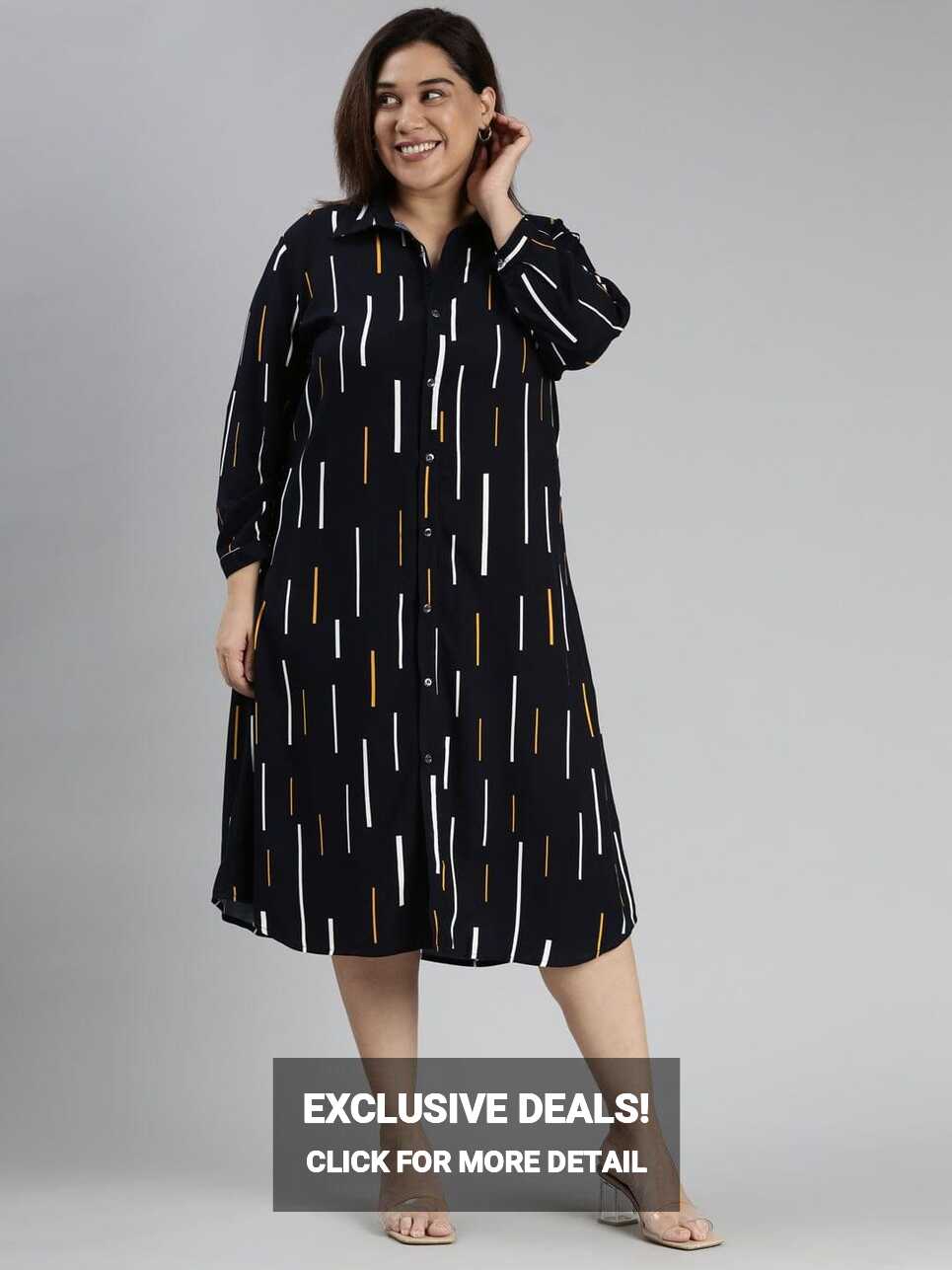 Casual Shirt dress has knee length for plus size and curvy women ...