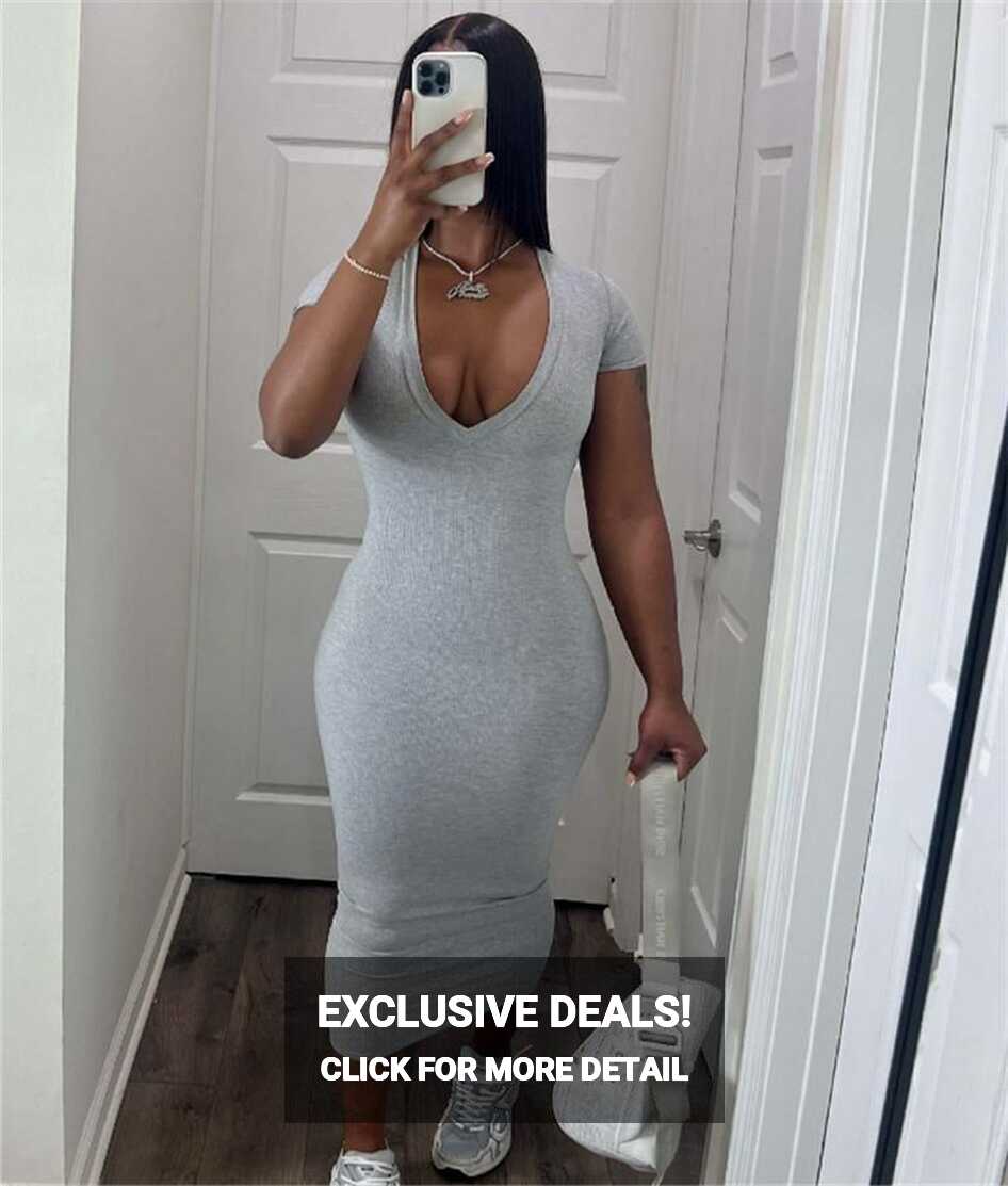 Casual Solid Color V Neck Short Sleeve Bodycon Dresses