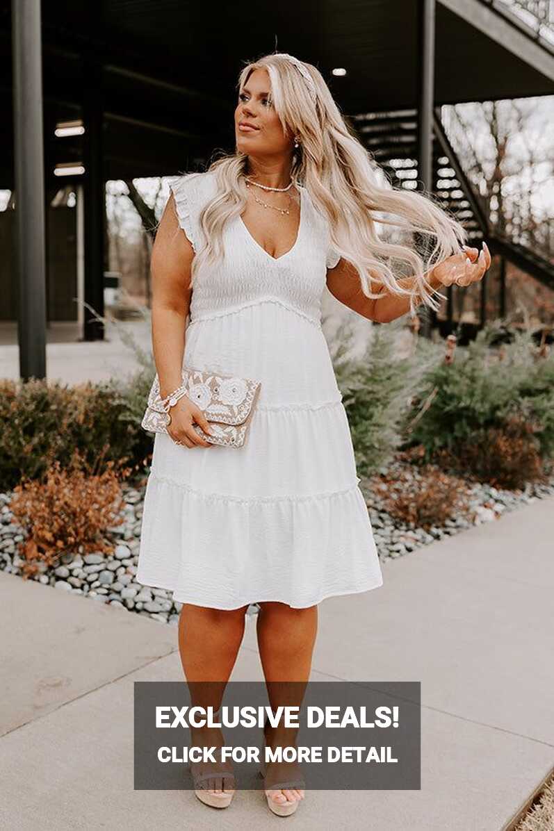 Celebrate Together Smocked Dress In White Curves