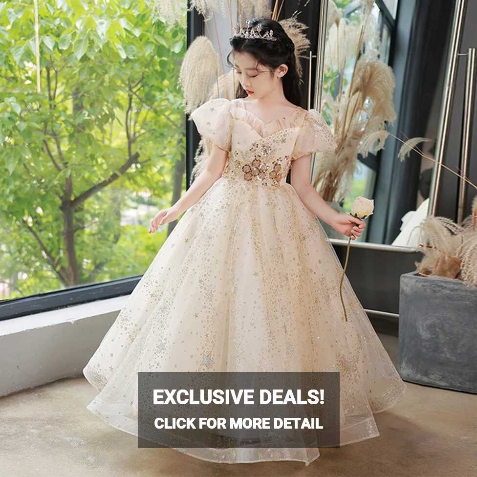 Champagne Children Princess Girl Party Wear Kids Christmas Long ...