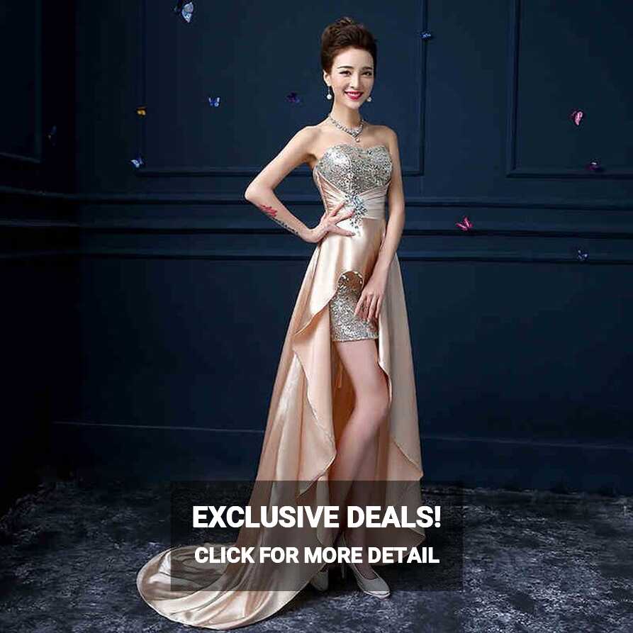 Champagne Gold Short Front Long Back Evening Dress Sale E033 ...