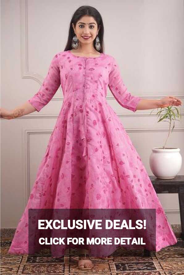 Chanderi Party Wear Gown In Pink Colour