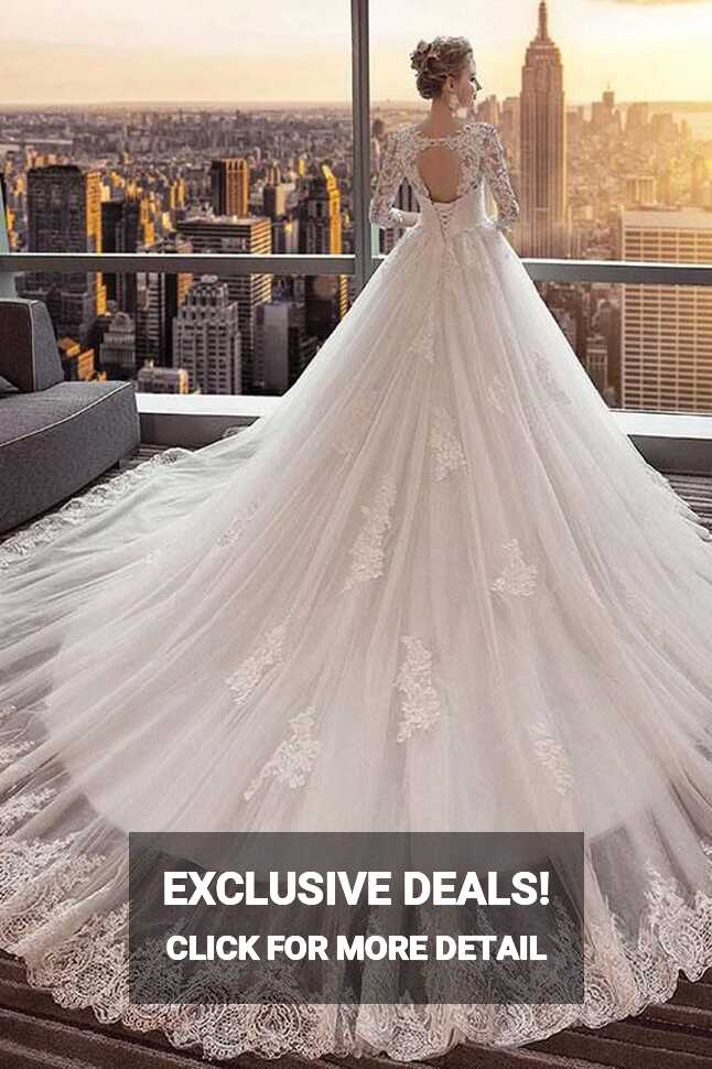 Chapel Train 3/4 Sleeve Appliques Ball Gown Wedding Dresses