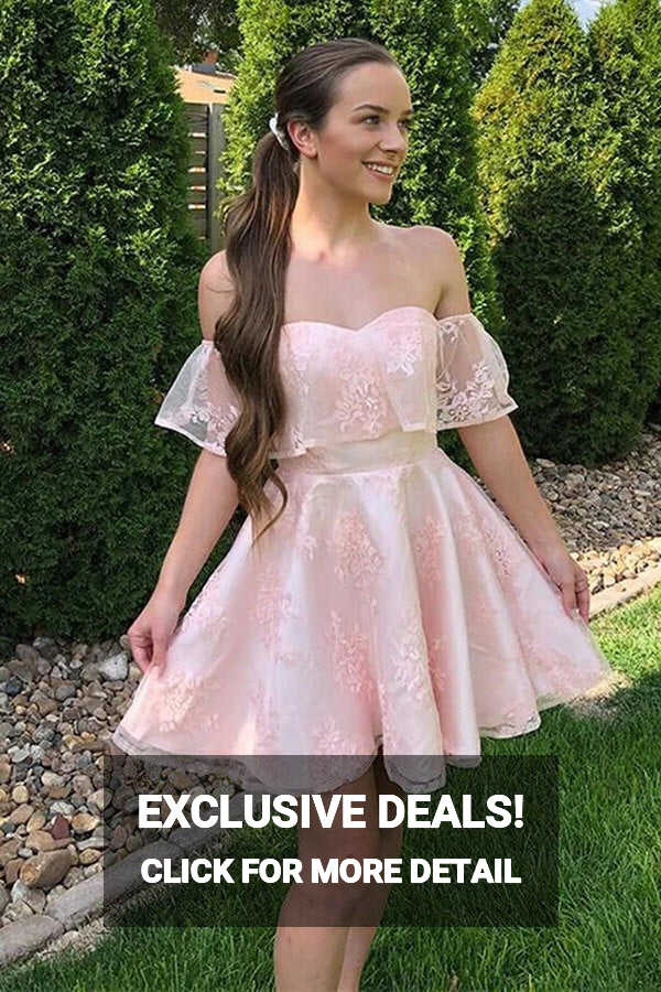 Charming A-line Off Shoulder Lace Homecoming Dress, Short Party ...