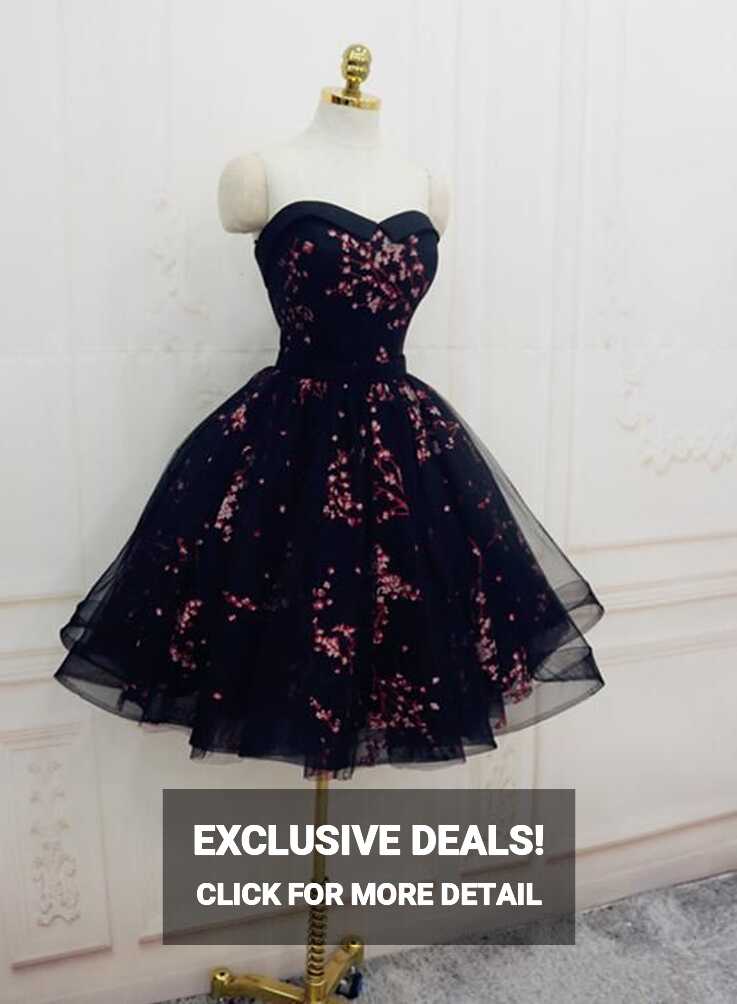 Charming Black Cute Floral Formal Dresses, Black Party Dress ...