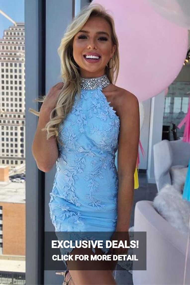 Charming Blue Lace Homecoming Dresses, Tight Short Party Dresses ...