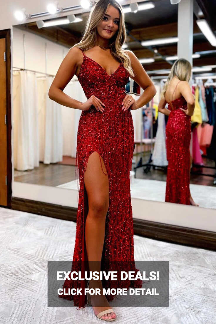 Charming Mermaid Sweetheart Dark Red Sequins Long Prom Dresses ...