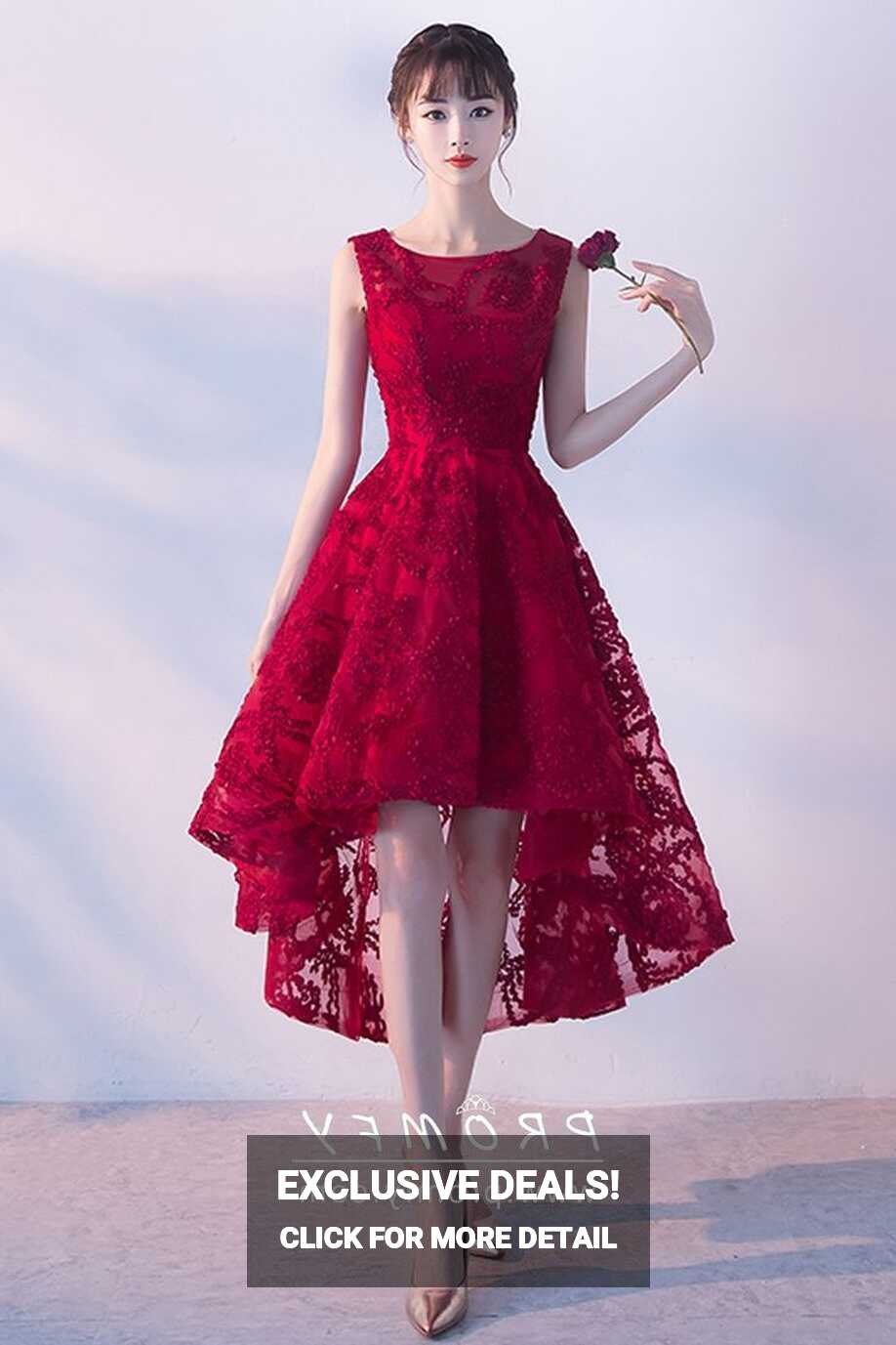 Charming Red Lace &amp; Satin High-low Cocktail Dress