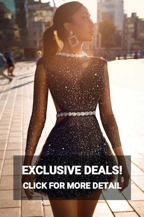 Charming Sequins Mini Dress Cocktail Party Dress Long Sleeves ...