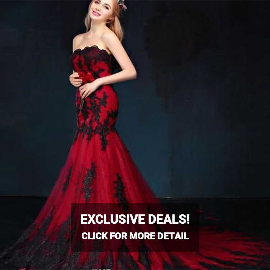 Charming Strapless Gothic Wedding Dresses Lace Appliques Tulle ...