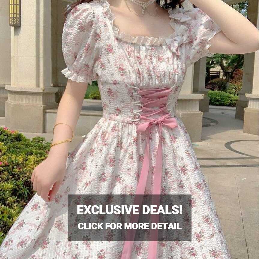 Cheap Elegant Floral Dress Women Lace Up Korean Princess Fairy ...