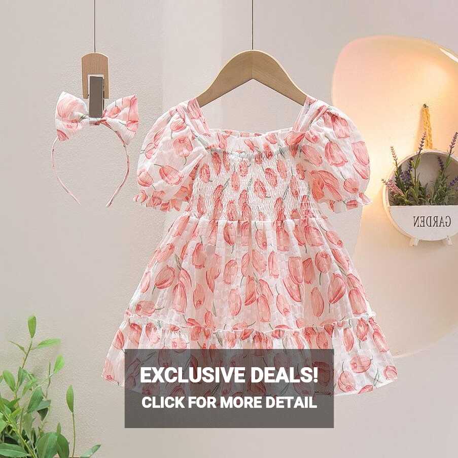 Cheap Girls Summer Short Sleeve Chiffon Floral Dress Korean Style ...