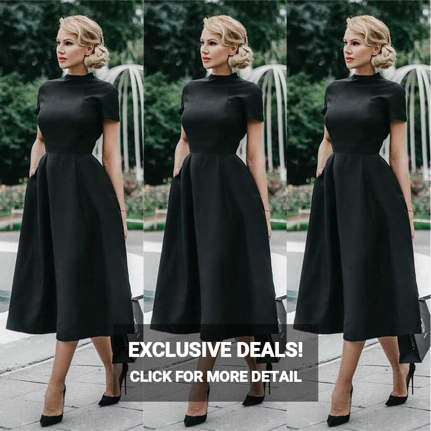 Cheap High Quality Elegant Black Dress Vintage Ladies Fit Flare ...