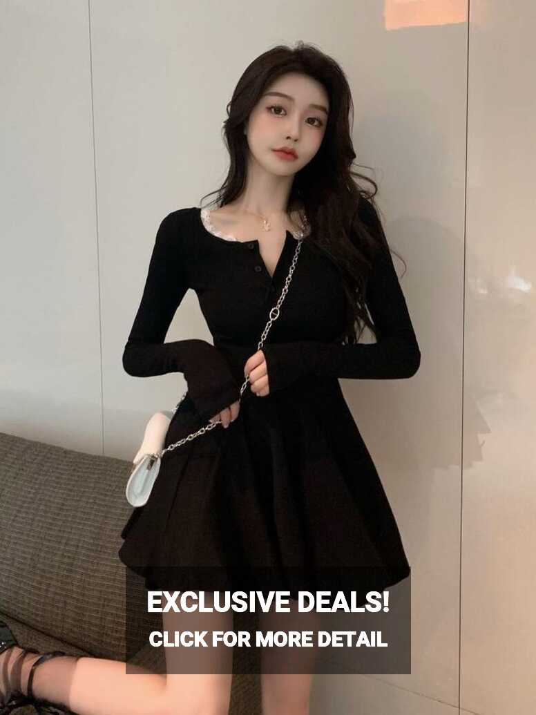 Cheap Knitted Black Wrap Dress Women Korean Style Bodycon Lace ...