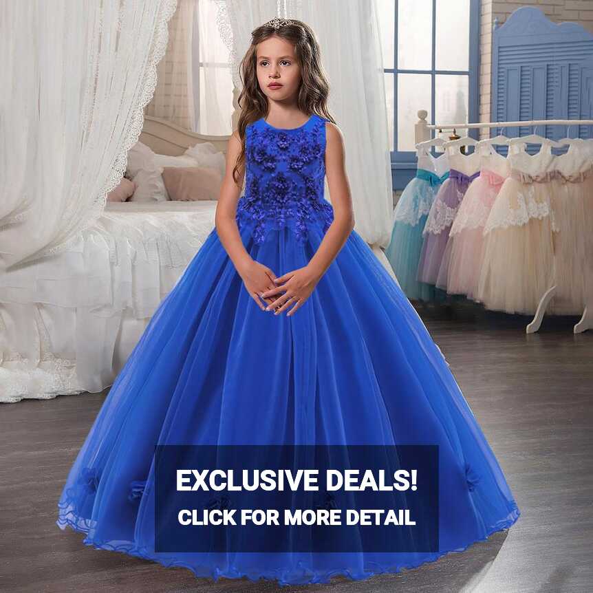 Cheap Lace Beaded Applique Long Ball Gown Kids Dress Girl Party ...