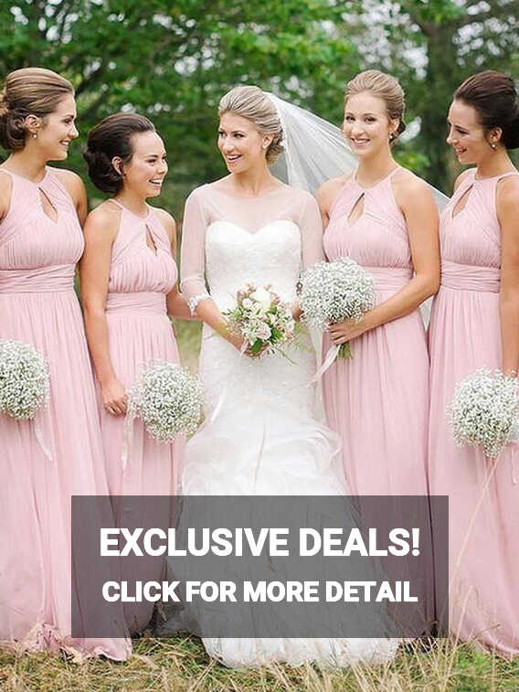 Cheap Pink Bridesmaid Dresses Plus Size Chiffon Long Modest ...