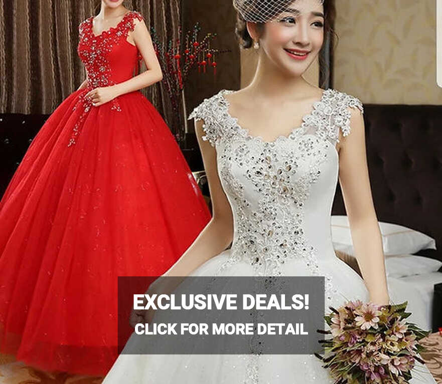 Cheap Plus Size Red Lace A Line Sequins Sleeveless Prom Wedding Dress