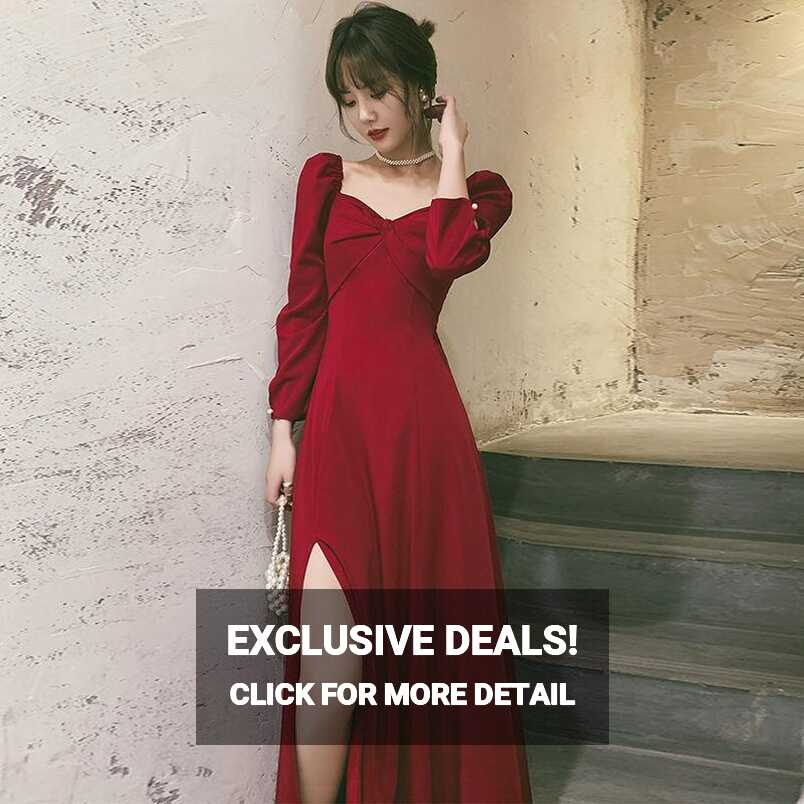 Cheap Red Elegant Party Dress Women Spring French Split Designer ...