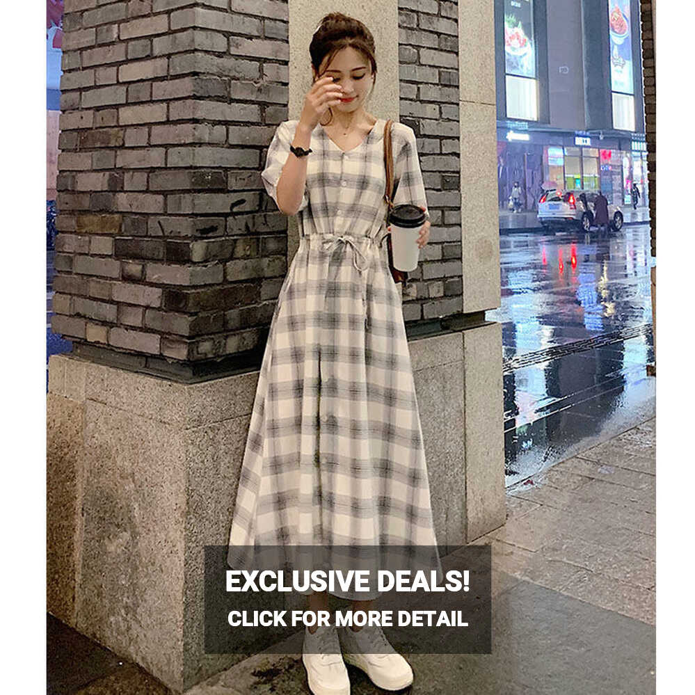 Cherry&#39;s Korean Women Dress Plaid Summer Autumn Show Thin Smoked ...