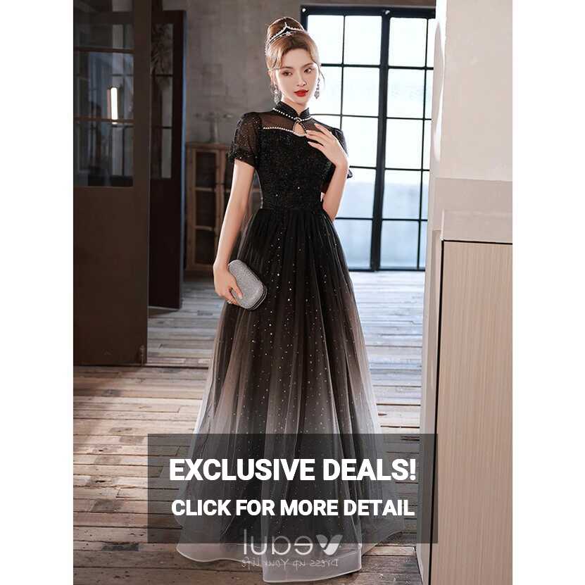 Chic / Beautiful Black Beading Pearl Sequins Evening Dresses 2023 ...