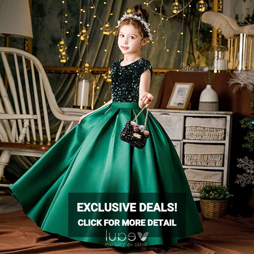 Chic / Beautiful Dark Green Sash Sequins Birthday Flower Girl ...