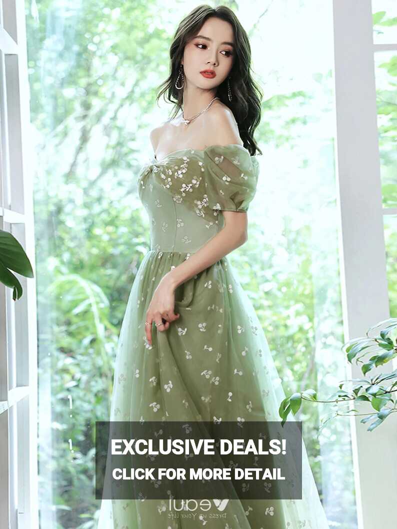 Chic / Beautiful Sage Green Floral Prom Dresses 2024 A-Line ...