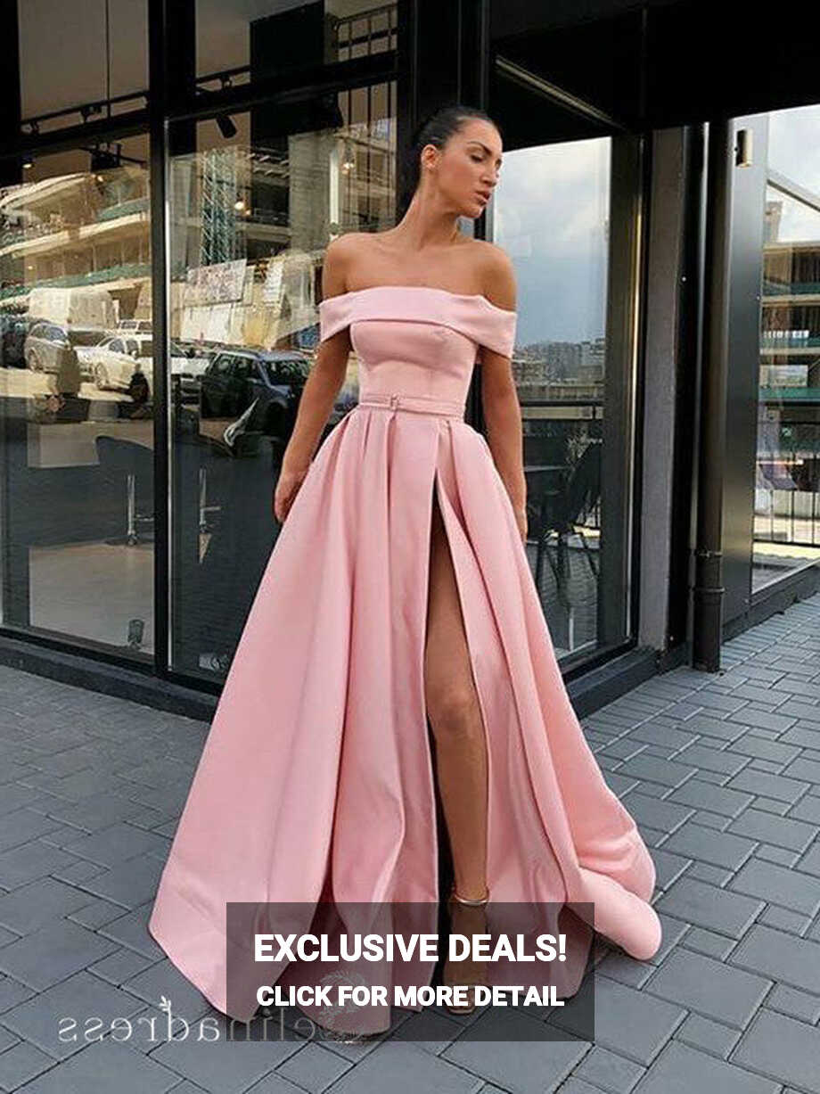 Chic A-line Off-the-shoulder Satin Long Prom Dresses Simple ...