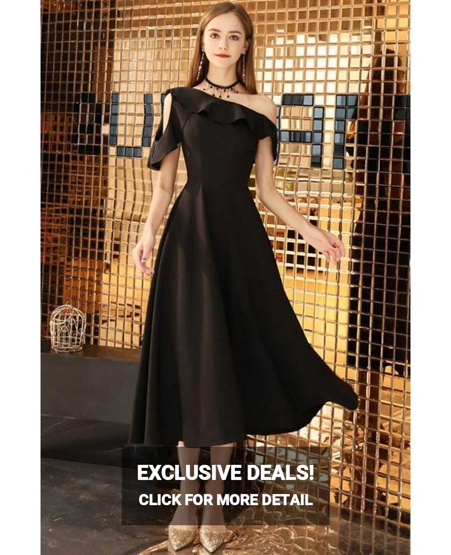 Chic Black Aline Tea Length Dress For Semi Formal