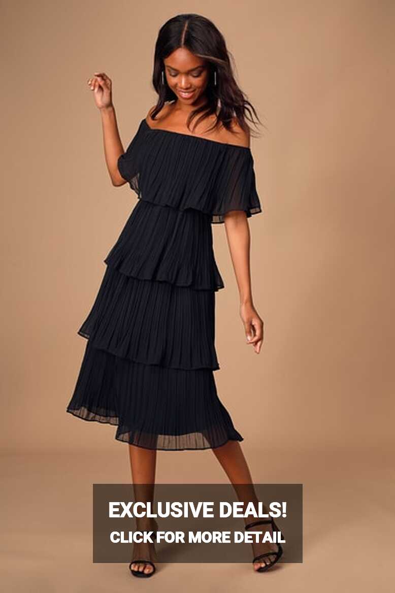 Chic Black Dress - Midi Dress - OTS Dress - Black Ruffled Dress ...