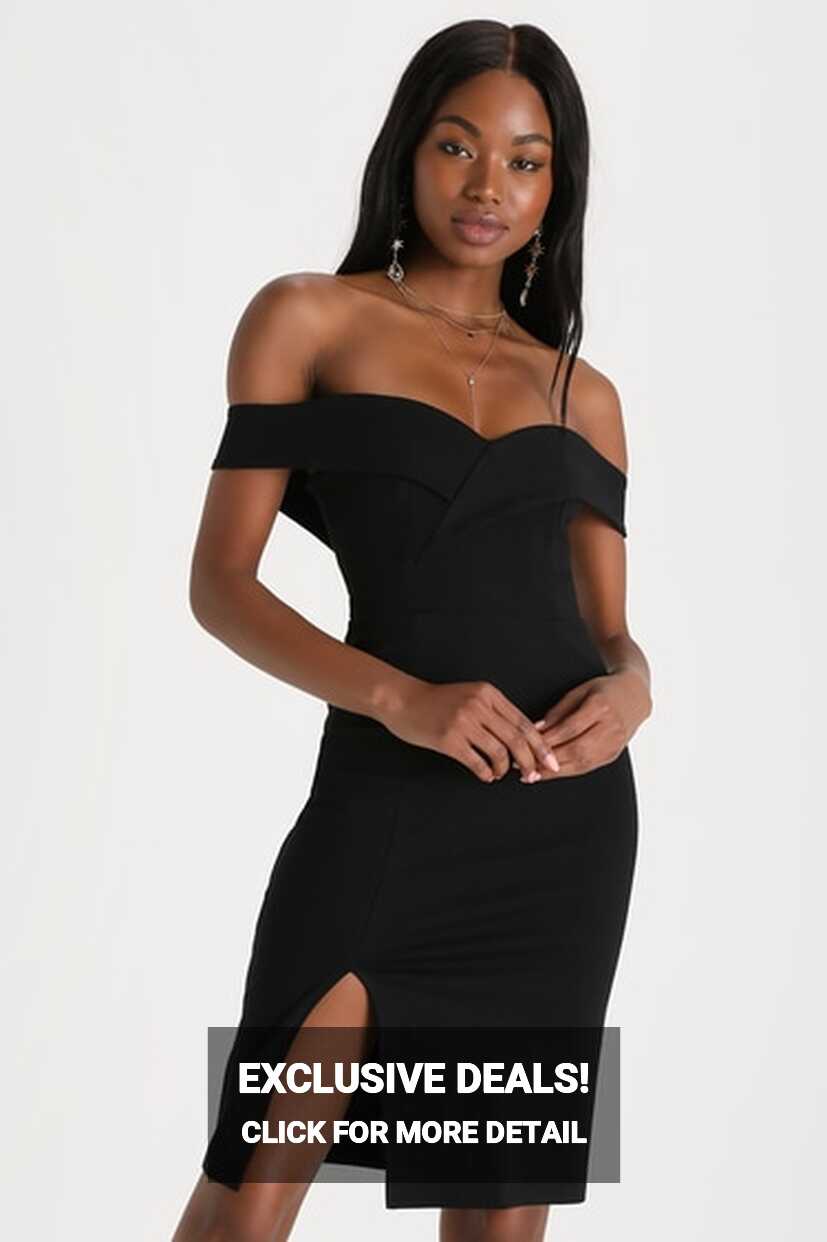 Chic Black Dress - Off-the-Shoulder Dress - Bodycon Dress - LBD ...