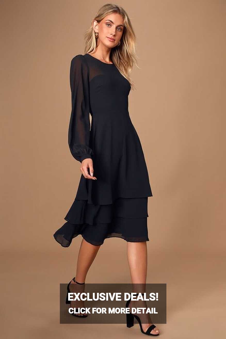 Chic Black Dress - Tiered Midi Dress - Long Sleeve Midi Dress #ad ...