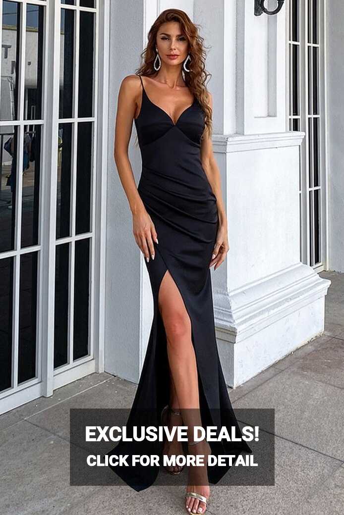 Chic Black Thigh-high Slit Sexy Sleeveless Prom Dress ...