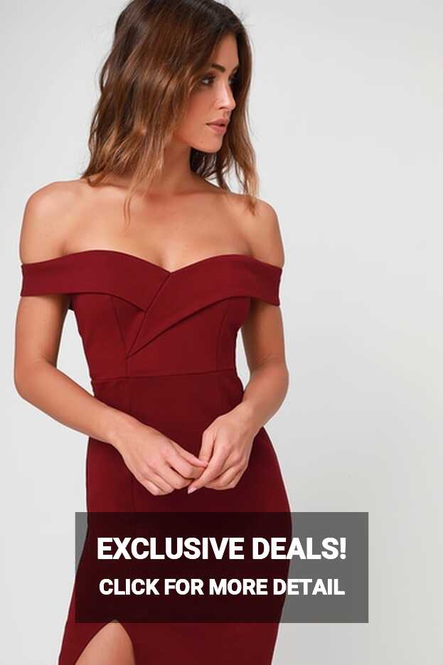 Chic Burgundy Dress - Bodycon Dress - Off-the-Shoulder Dress - Lulus