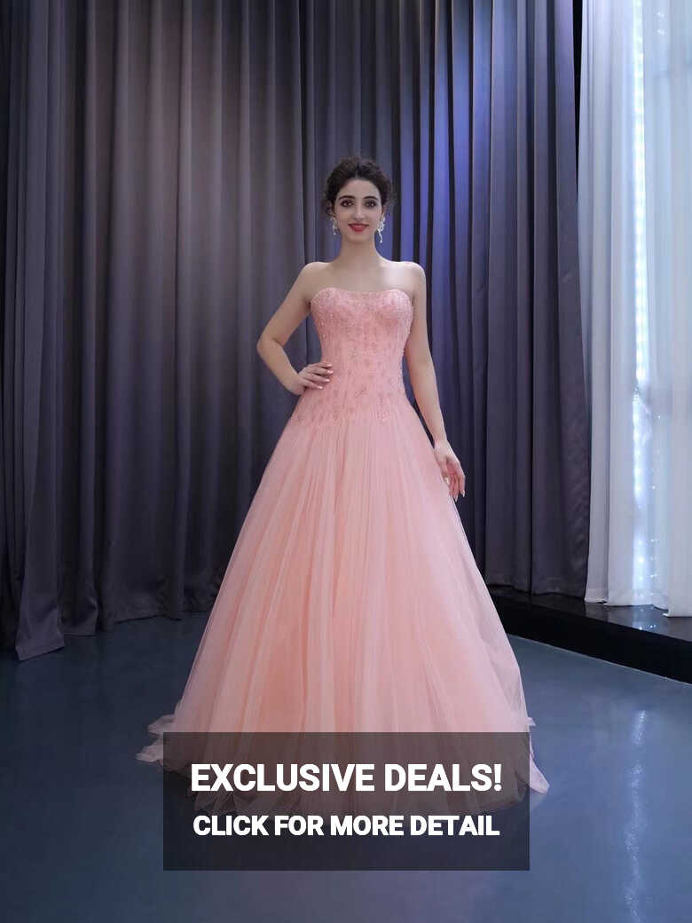 Chic Gorgeous Beaded Pink Gown Formal Gown Shiny Long Prom Dress ...