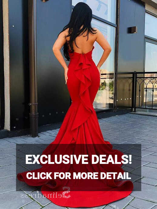 Chic Mermaid High Neck neck Red Prom Dresses Elegant Long Evening ...