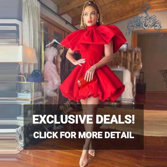 Chic Red High Neck Satin Short Cocktail Dresses Cloak Sleeves Knee ...