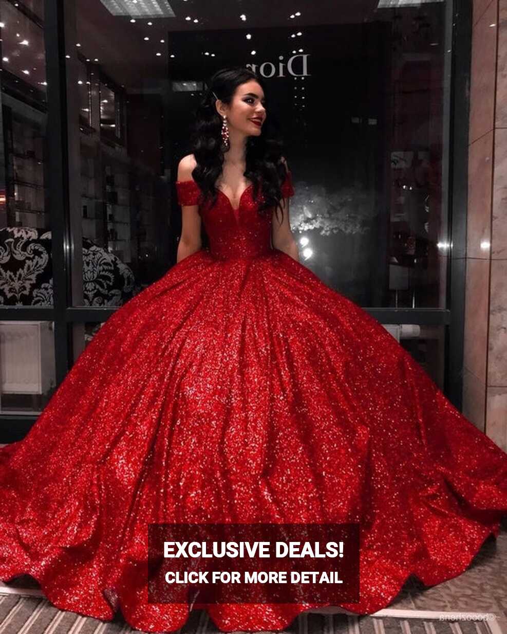 Chic Shiny off the Shoulder Puffy Ball Gown, Long Red Wedding ...