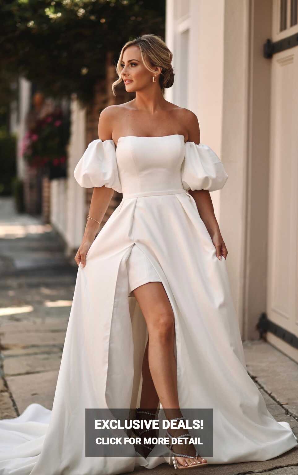 Chic Strapless Short Mini Wedding Dress with Detachable Sleeves ...