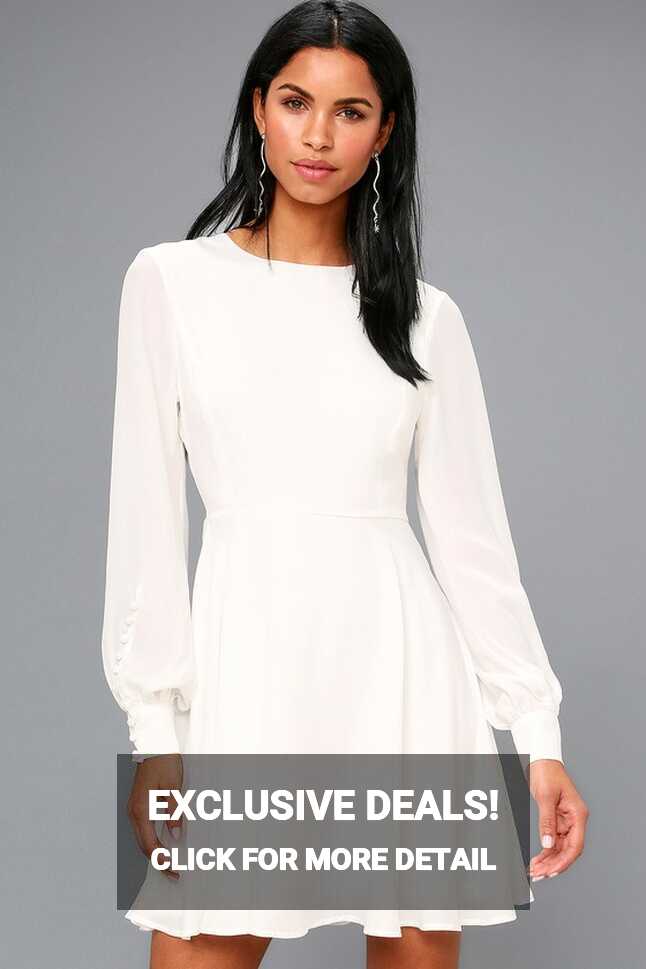 Chic White Dress - Long Sleeve Dress - Button Cuff Dress - Lulus