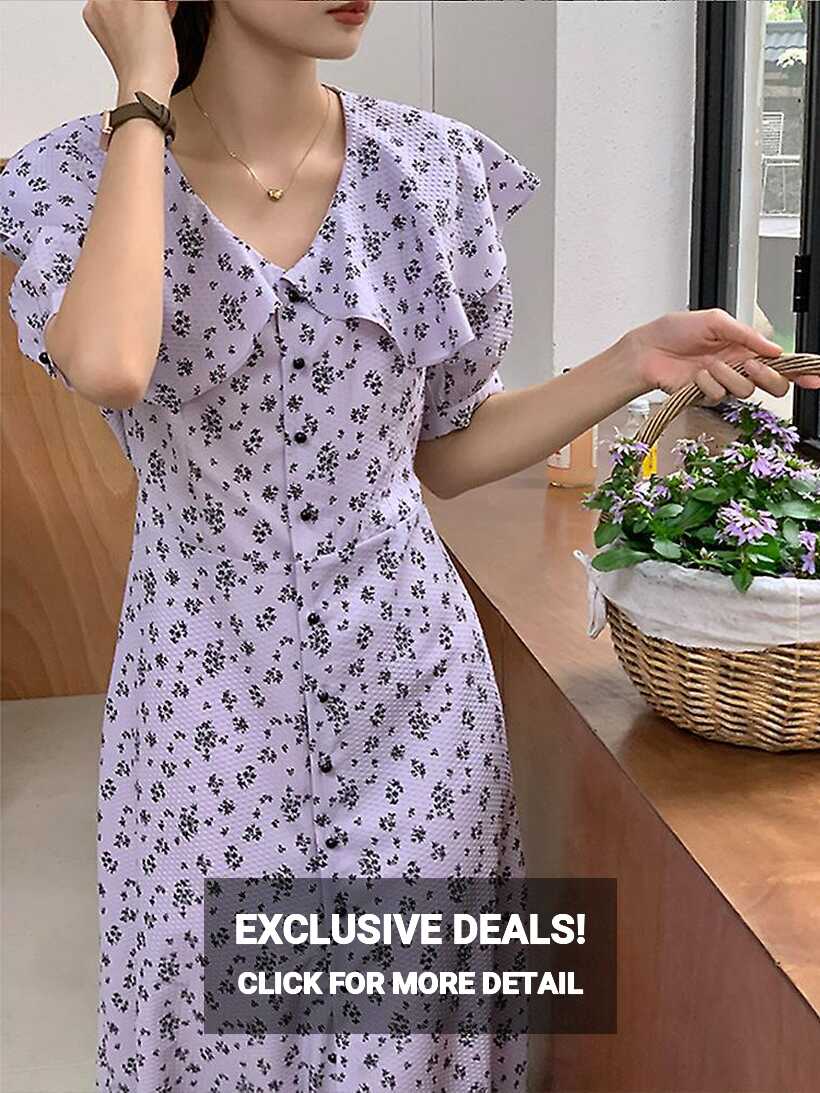 Chiffon Floral Dress 2022 Summer New Korean Version Lotus Leaf ...