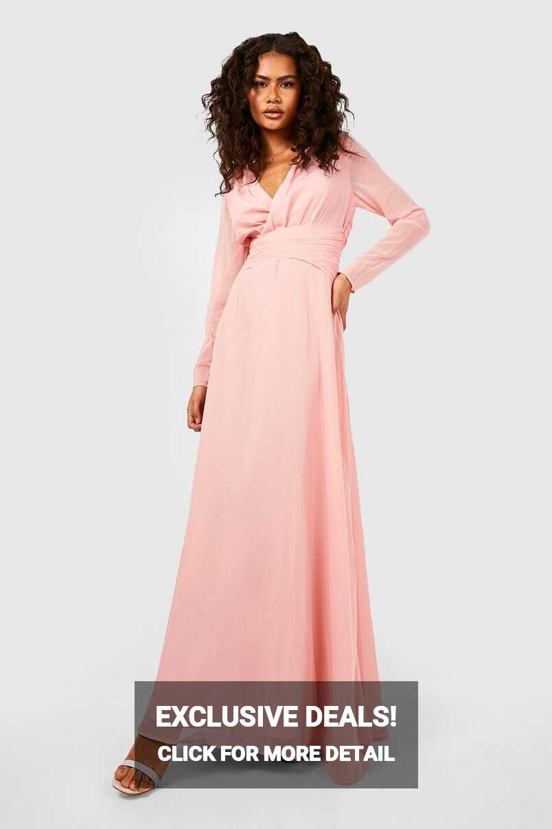 Chiffon Long Sleeve Open Back Maxi Dress