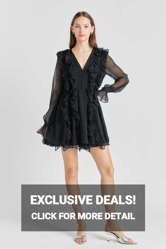 Chiffon Long-Sleeve Ruffle Mini Dress – Endless Rose