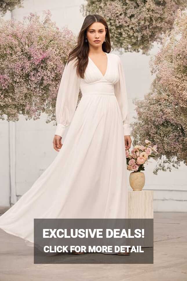 Chiffon Maxi - White Long Sleeve Maxi - Chiffon Bridal Dress - Lulus