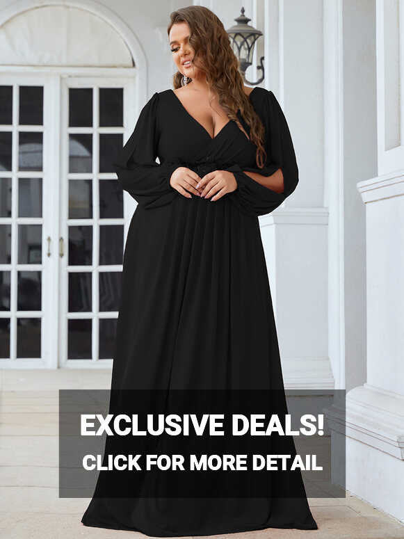 Chiffon Plus Size Evening Dresses with Long Lantern Sleeves ...