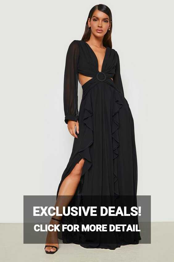 Chiffon Ruffle Plunge Maxi Dress | boohoo