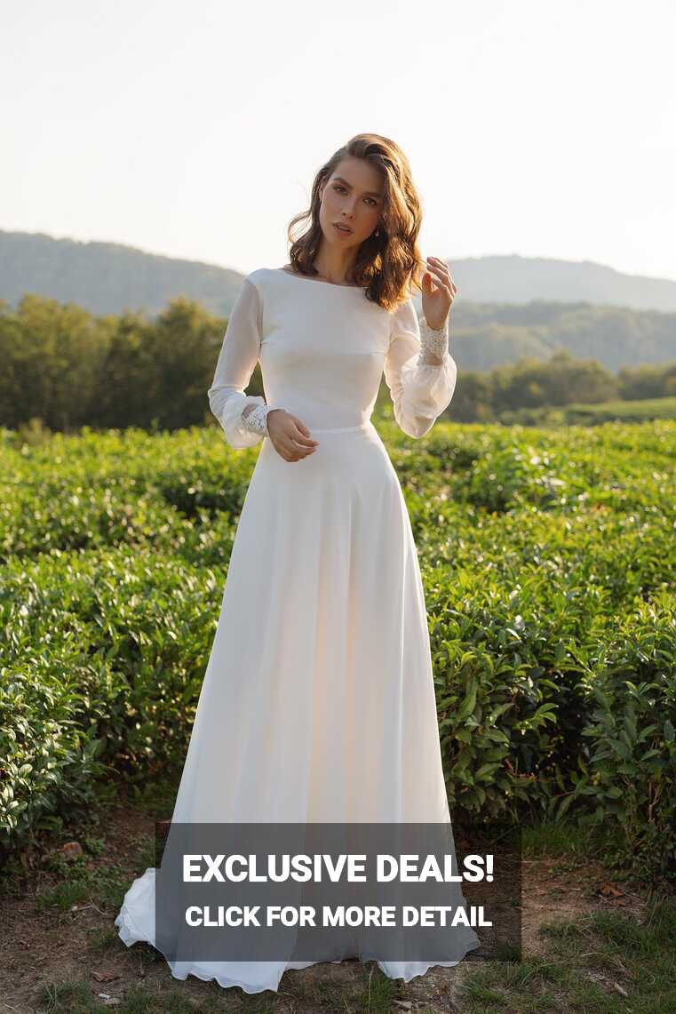 Chiffon Wedding Dress | Long Sleeves Simple Wedding Dress | Milabridal