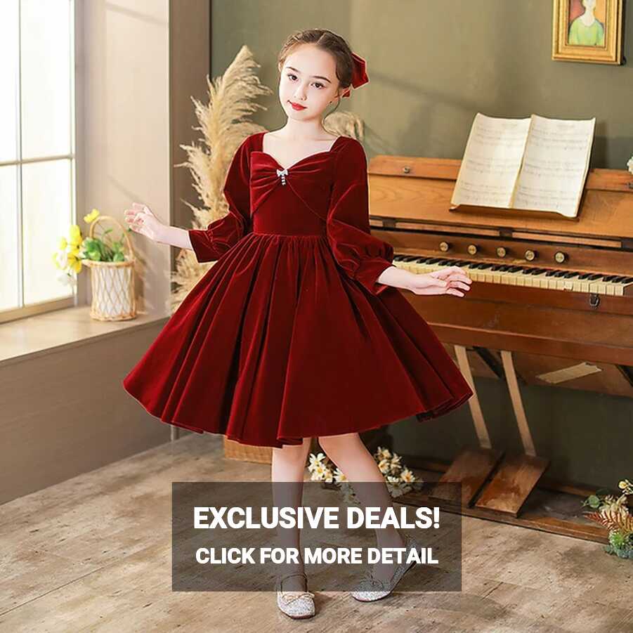 Child Long Sleeve Velvet Dress | Dress Girl Long Sleeve Velvet ...