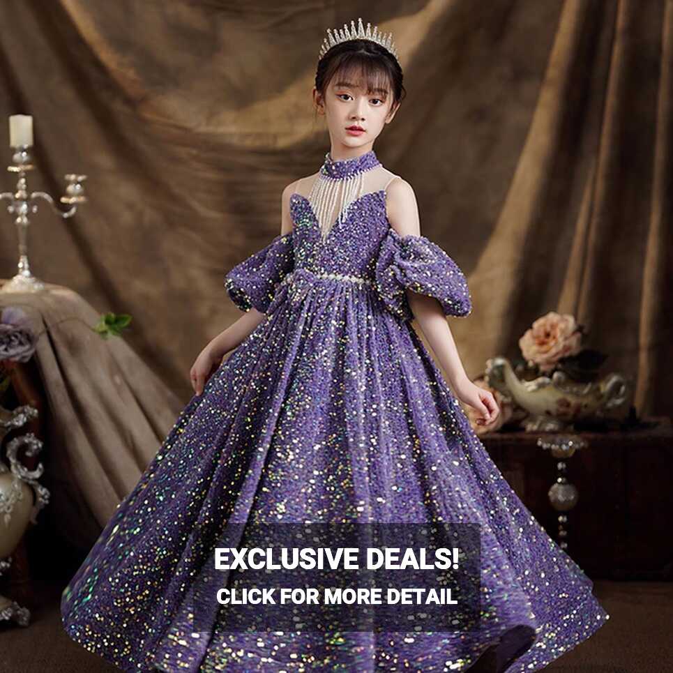 Children Ball Gown 2023 New Sequins Wedding Flower Girls Dress ...