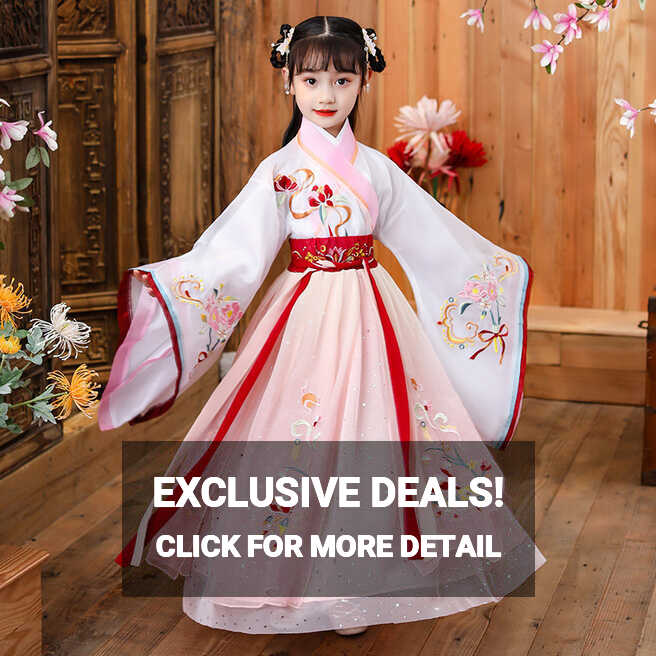 Children hanfu girl Chinese princess fairy dresses long sleeve ...