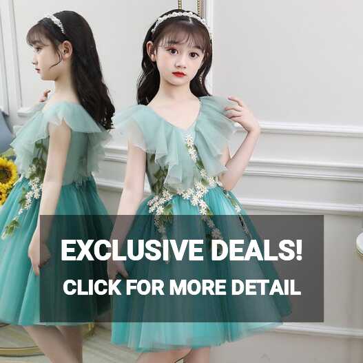 Children kids green princess dress flower girl wedding flower ...